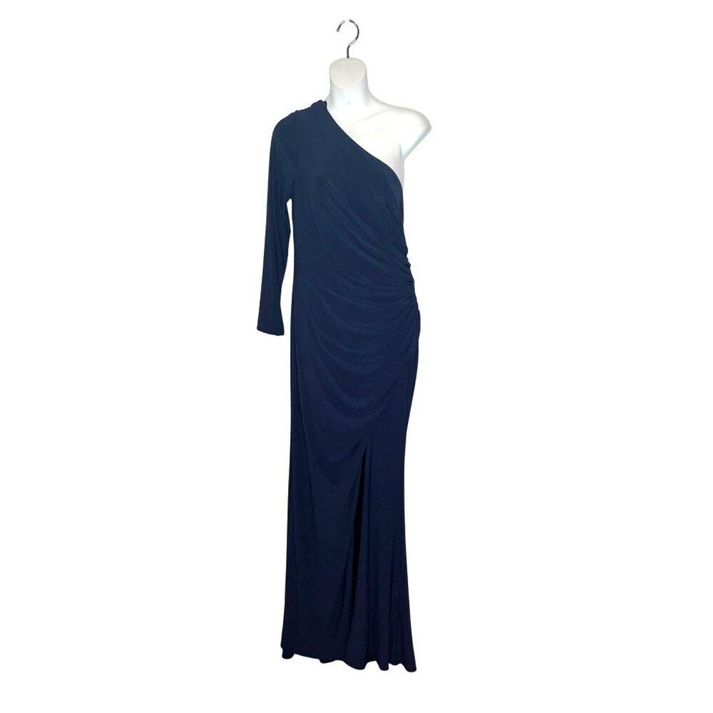 LEENA MAC DUGGAL One-Shoulder Navy Blue Gown SIZE 10 Maxi Dress ELEGANT. - Picture 2 of 9